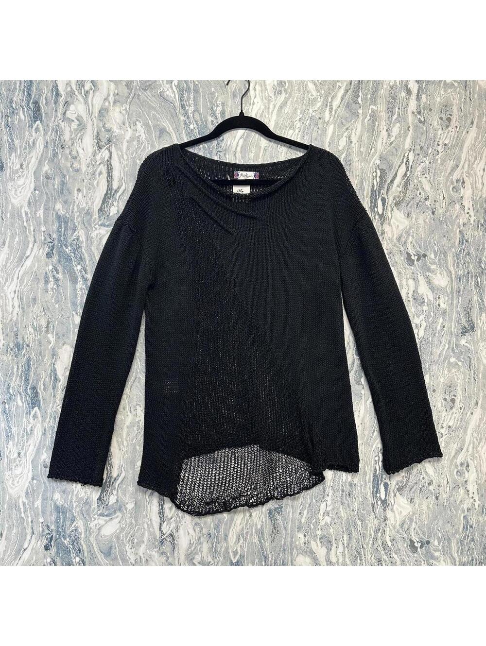 Boho minimalist lagenlook black asymmetrical knit sweater (One Size)